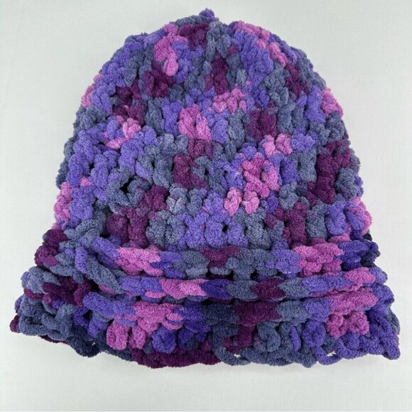 Handmade New Purple‎ and Pink Chenille Slouchy Knit Winter Beanie Med/Large - Picture 9 of 12